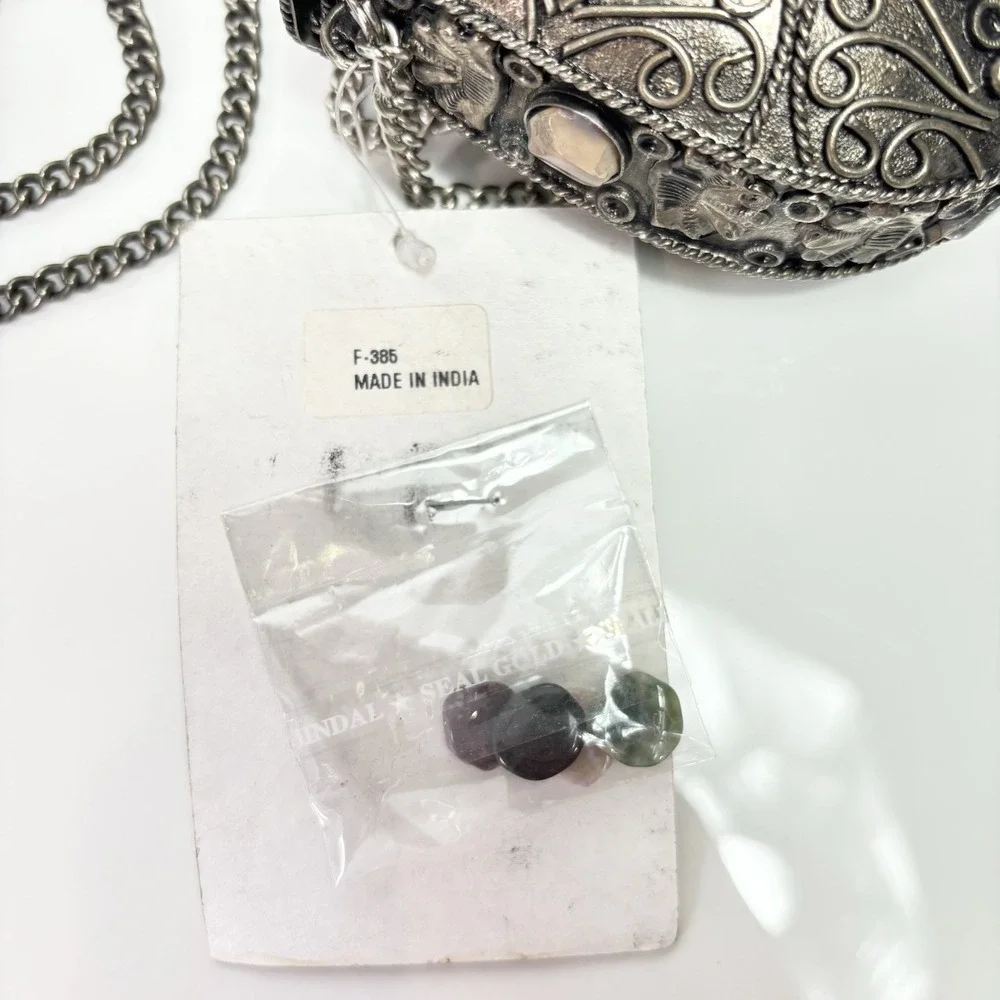 Silver Metal Purse Set 1lb 7oz Sajai Bag - Agate Stones Cocktail 1 NWT + 1 NWOT